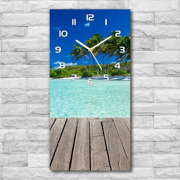 Vertical rectangular wall clock Tropical beach