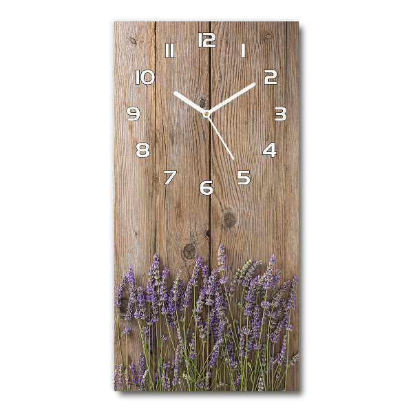 Vertical wall clock Lavender on wood