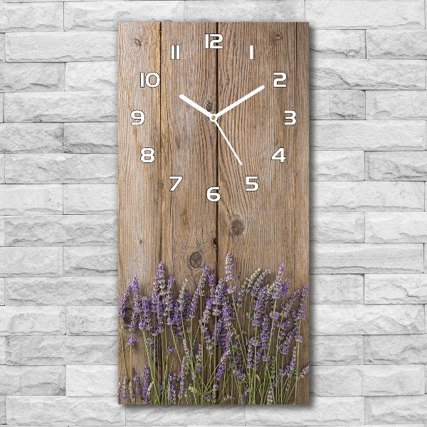 Vertical wall clock Lavender on wood