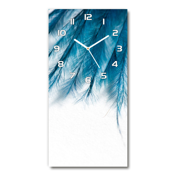 Vertical wall clock Blue feathers