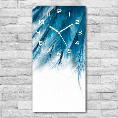 Vertical wall clock Blue feathers