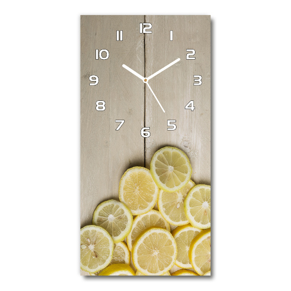 Vertical wall clock Lemons on wood