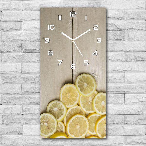 Vertical wall clock Lemons on wood