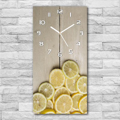 Vertical wall clock Lemons on wood