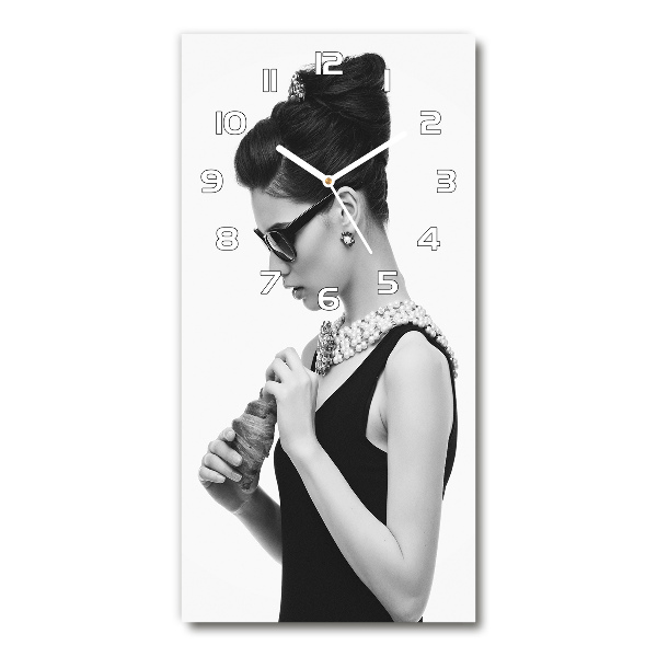 Vertical rectangular wall clock Woman with glasses