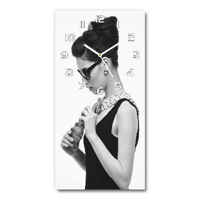 Vertical rectangular wall clock Woman with glasses