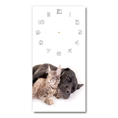 Vertical wall clock Dog and cat