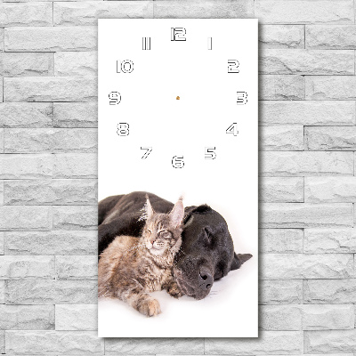 Vertical wall clock Dog and cat