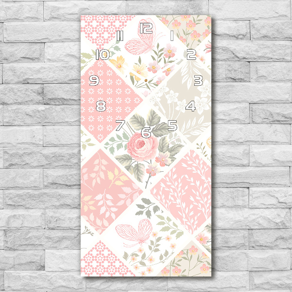 Vertical rectangular wall clock Floral pattern