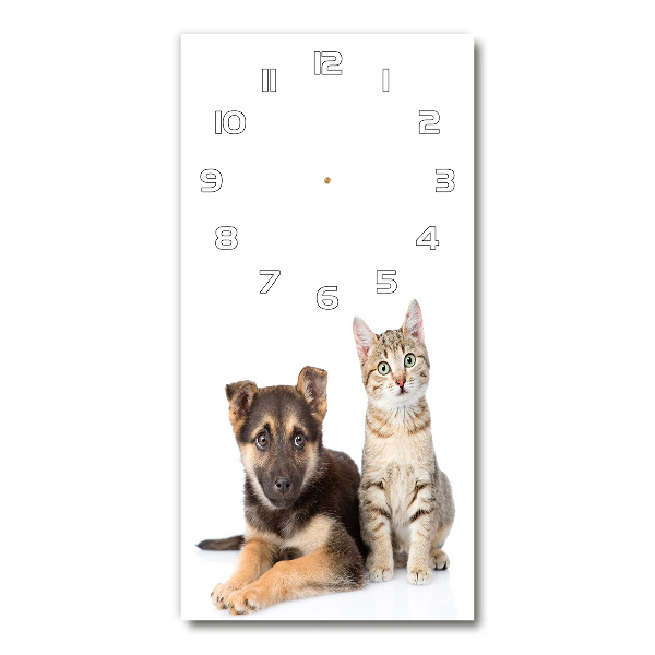 Vertical rectangular wall clock Dog and cat