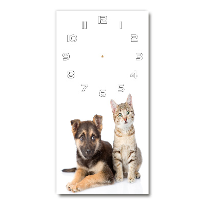 Vertical rectangular wall clock Dog and cat