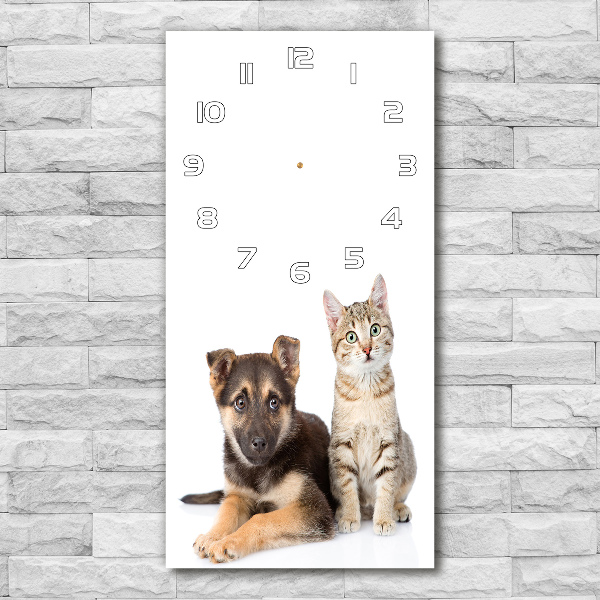 Vertical rectangular wall clock Dog and cat