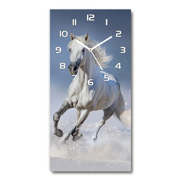 Modern vertical wall clock White horse at a gallop