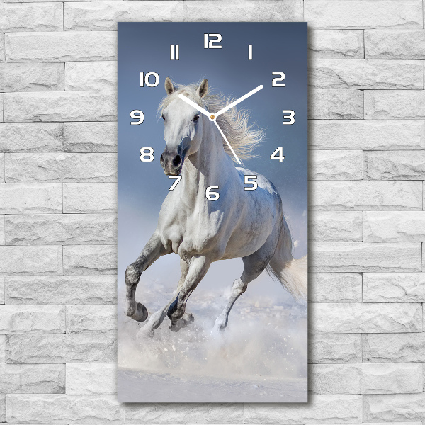 Modern vertical wall clock White horse at a gallop