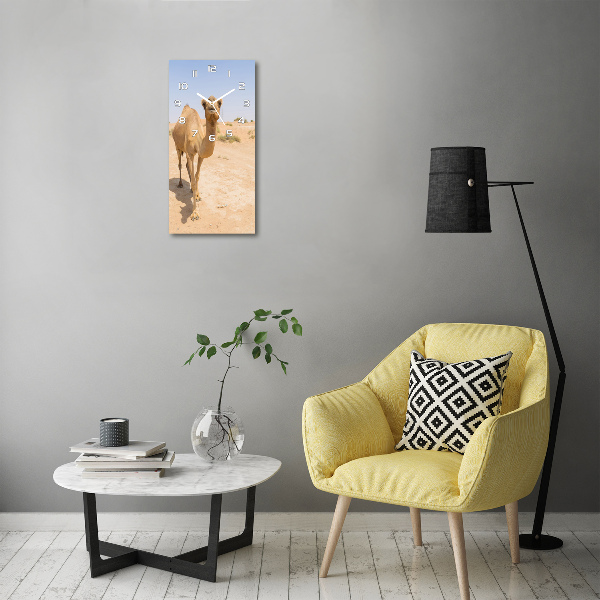 Vertical rectangular wall clock A camel in the desert