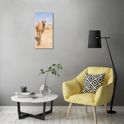 Vertical rectangular wall clock A camel in the desert