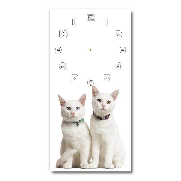 Modern vertical wall clock Two white cats