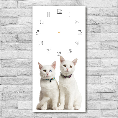 Modern vertical wall clock Two white cats