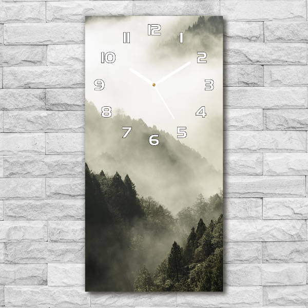 Vertical rectangular wall clock Fog over the forest