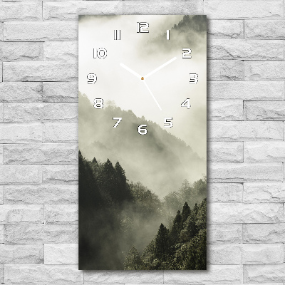 Vertical rectangular wall clock Fog over the forest