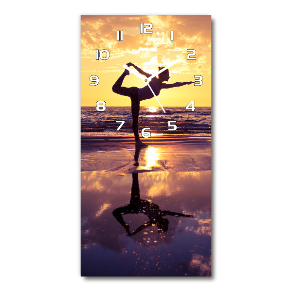 Vertical rectangular wall clock Yoga on the beach