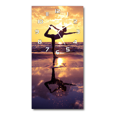 Vertical rectangular wall clock Yoga on the beach