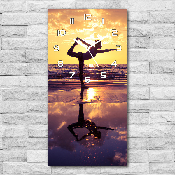 Vertical rectangular wall clock Yoga on the beach