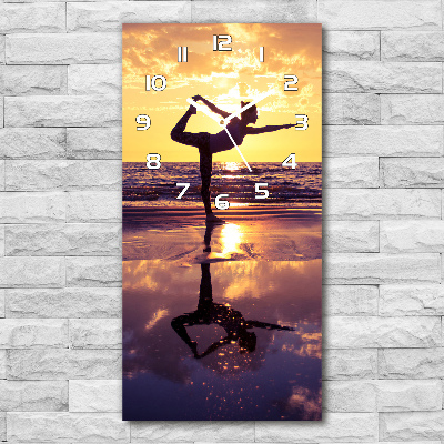 Vertical rectangular wall clock Yoga on the beach