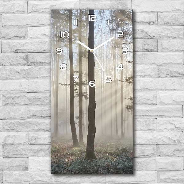 Vertical wall clock Fog in the forest