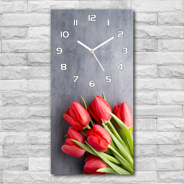 Vertical wall clock Red tulips