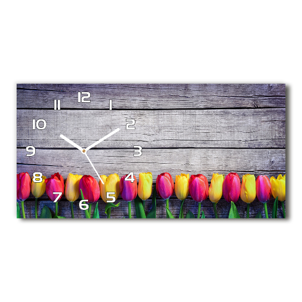 Horizontal wall clock Tulips on wood