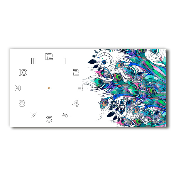 Horizontal wall clock Peacock feathers