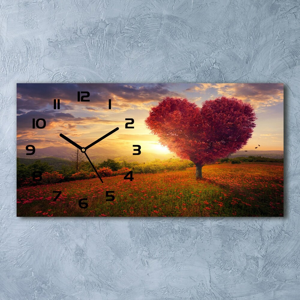 Horizontal rectangular wall clock Tree Field Heart