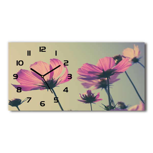 Horizontal wall clock Pink flowers