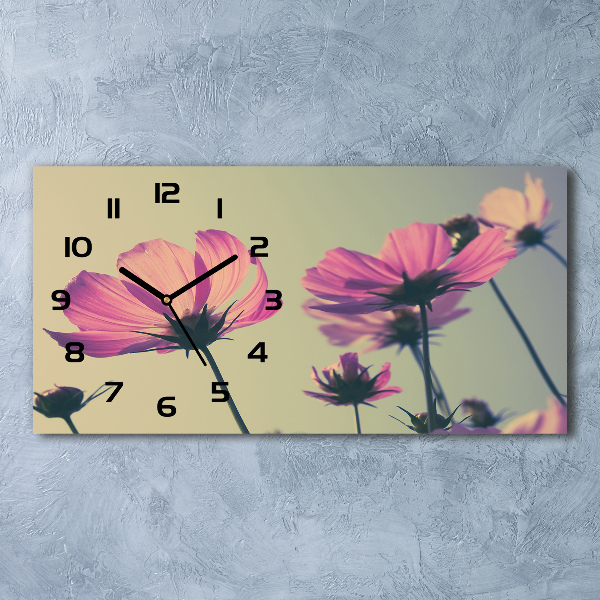 Horizontal wall clock Pink flowers