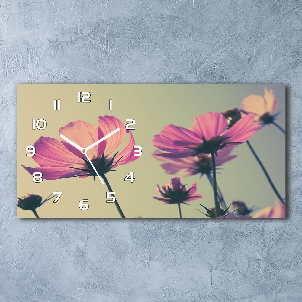 Horizontal wall clock Pink flowers