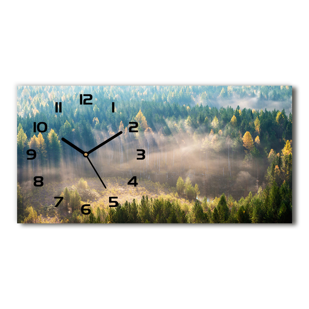 Horizontal rectangular wall clock Fog in the forest