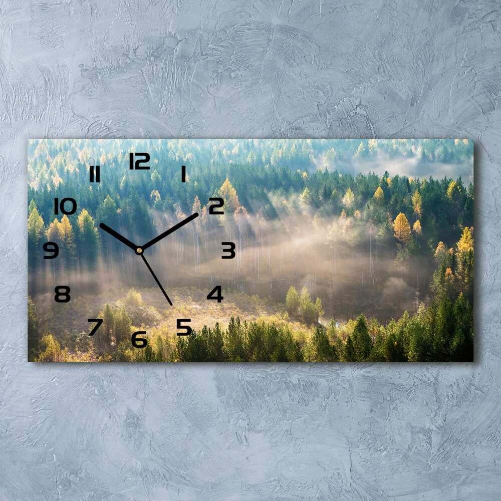 Horizontal rectangular wall clock Fog in the forest