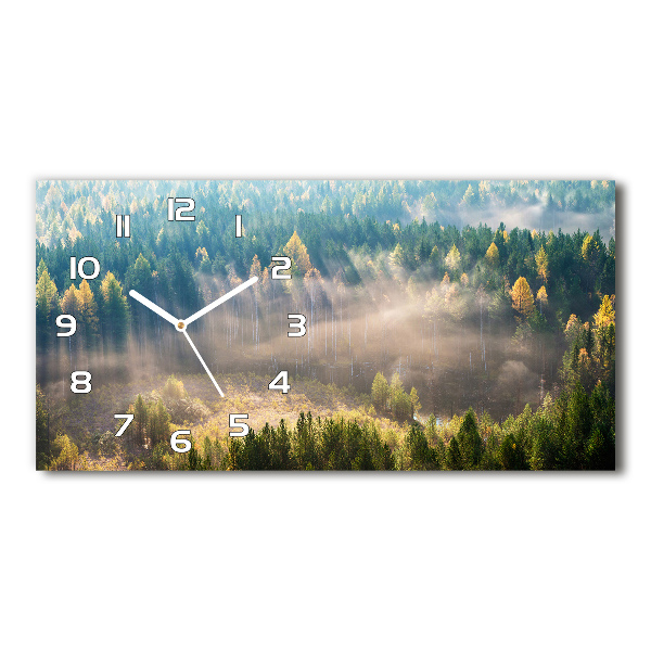 Horizontal rectangular wall clock Fog in the forest