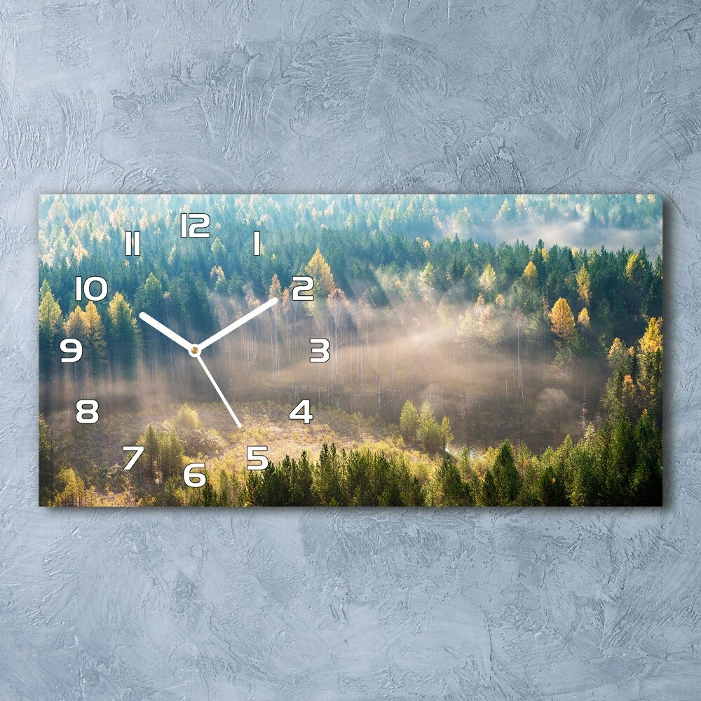 Horizontal rectangular wall clock Fog in the forest