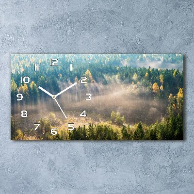 Horizontal rectangular wall clock Fog in the forest