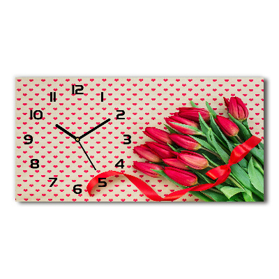 Horizontal rectangular wall clock Heart tulips