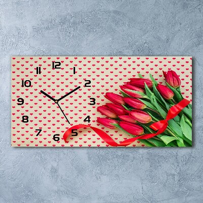 Horizontal rectangular wall clock Heart tulips