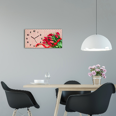 Horizontal rectangular wall clock Heart tulips