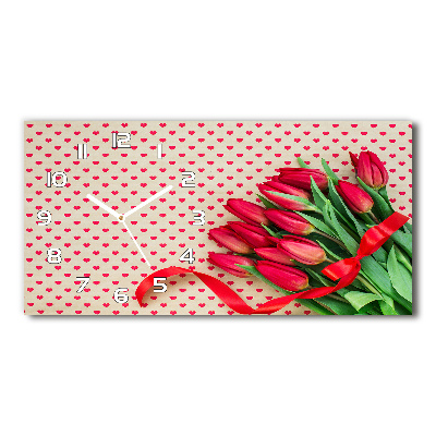 Horizontal rectangular wall clock Heart tulips