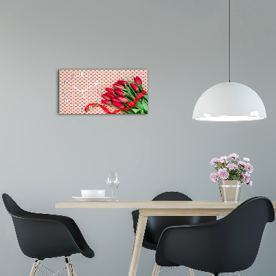 Horizontal rectangular wall clock Heart tulips