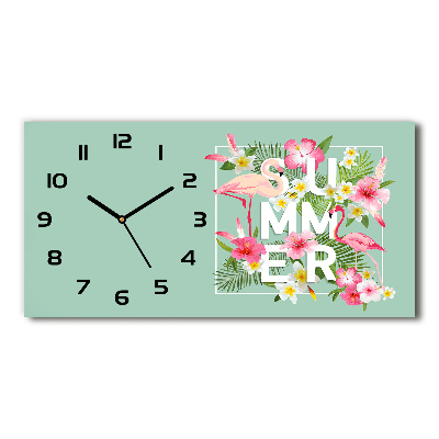 Horizontal rectangular wall clock Holidays and flamingos