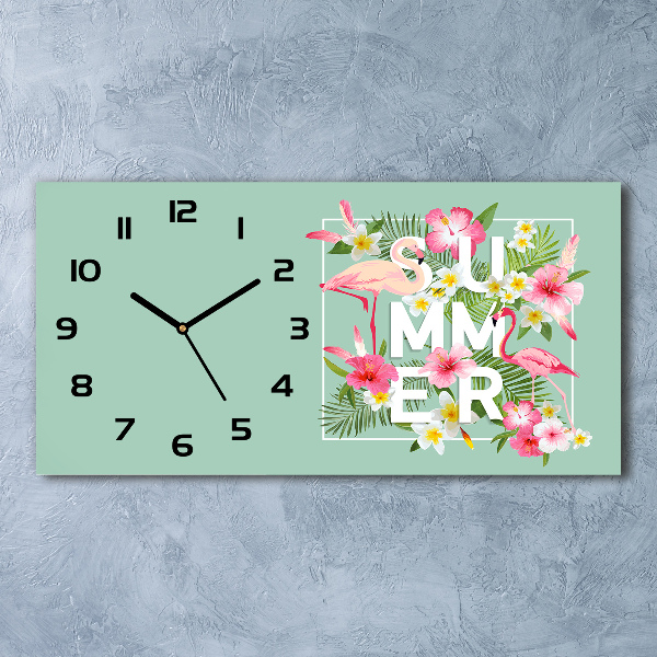 Horizontal rectangular wall clock Holidays and flamingos