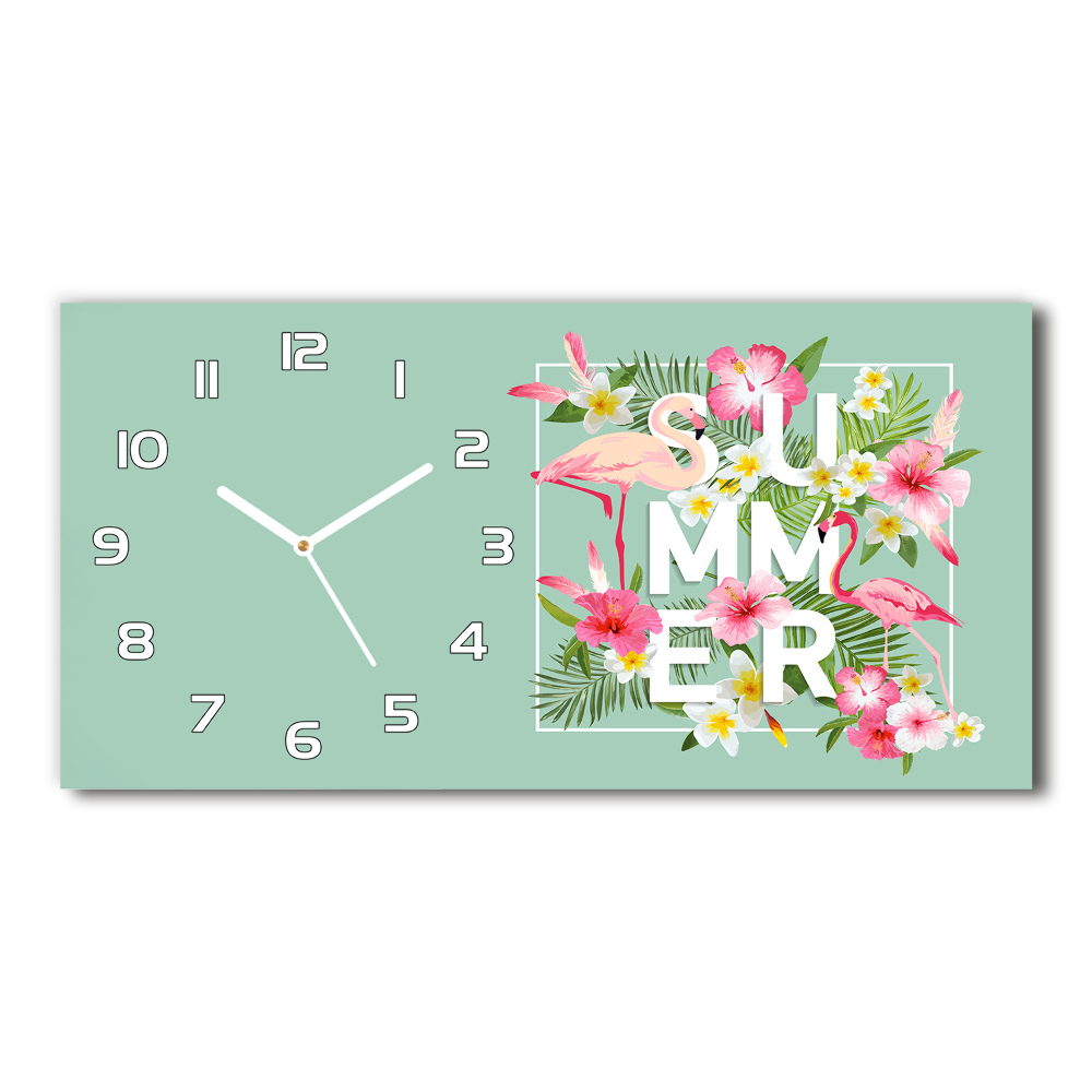 Horizontal rectangular wall clock Holidays and flamingos