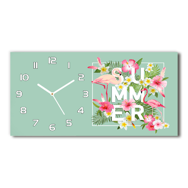 Horizontal rectangular wall clock Holidays and flamingos